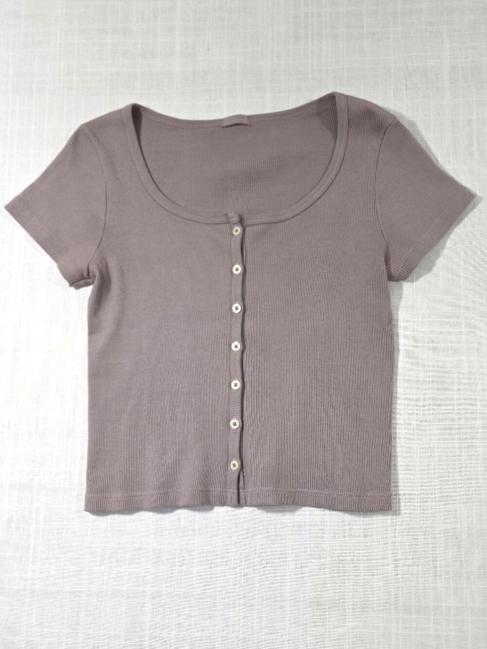 John Galt Mushroom Taupe Ribbed Henley Baby Tee Crop Top S Y2K